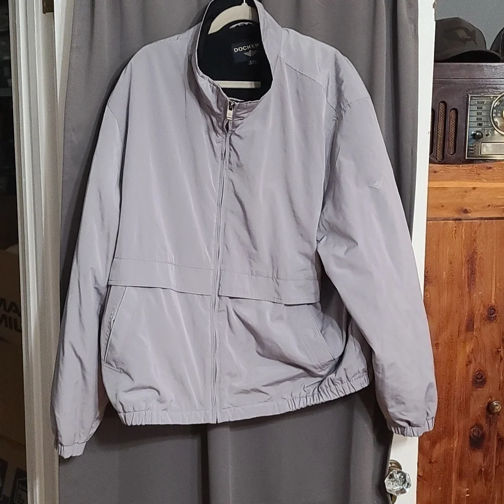 Docker Mens Jacket Coat Gray  W/Black Fleece Lining Zips Water Resistant XXL EUC